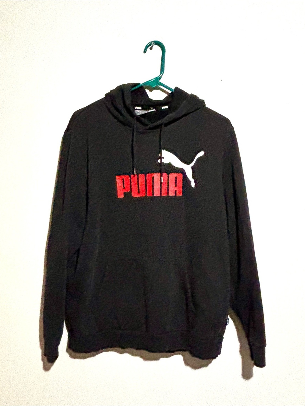 Puma Layered Graphic Men Long Sleeve Hoodie Black/RED Size L